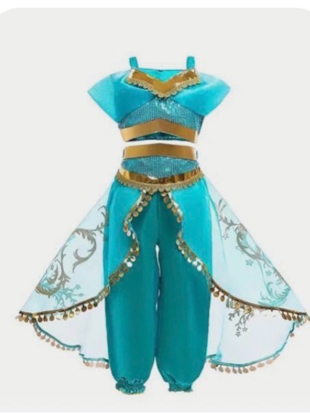 Jasmine Turquoise and Gold Genie Costume for Kids